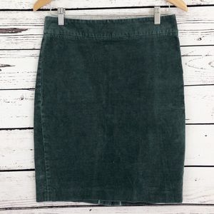 J. Crew Green Corduroy Pencil Skirt
